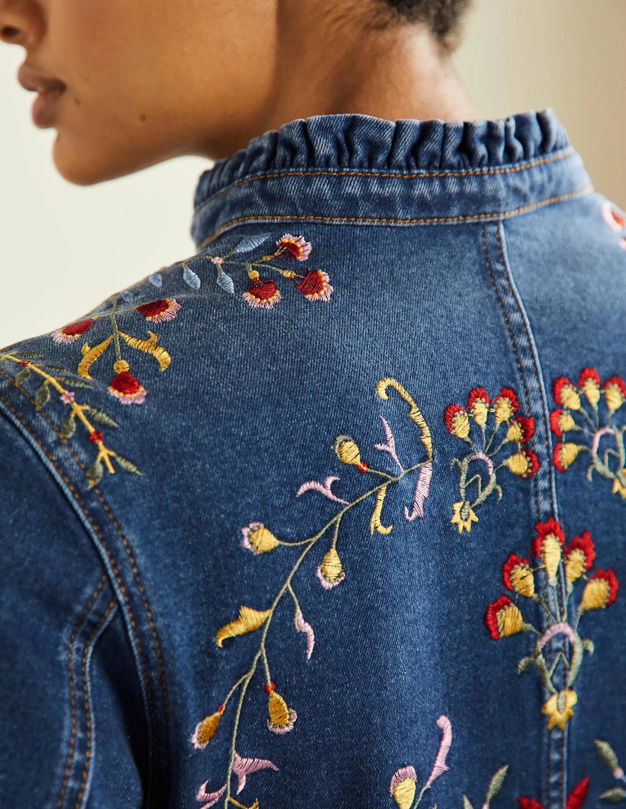 Carla Ruffle Collar Jacket-Light Vintage, Embroidered