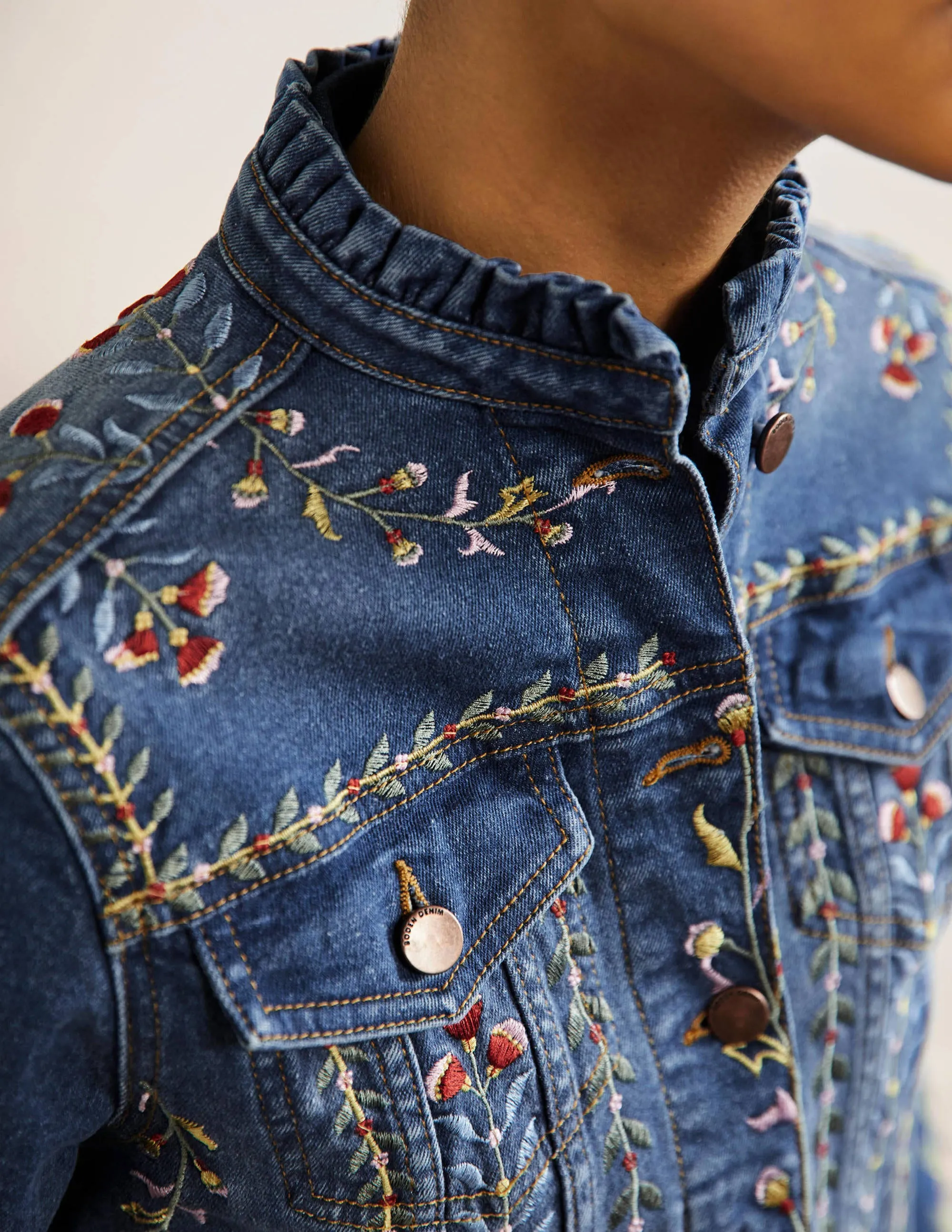Carla Ruffle Collar Jacket-Light Vintage, Embroidered