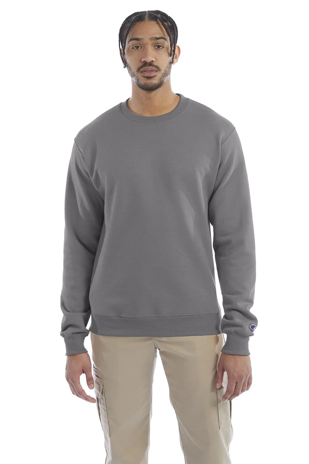 Champion Mens Double Dry Eco Moisture Wicking Fleece Crewneck Sweatshirt - Stone Grey