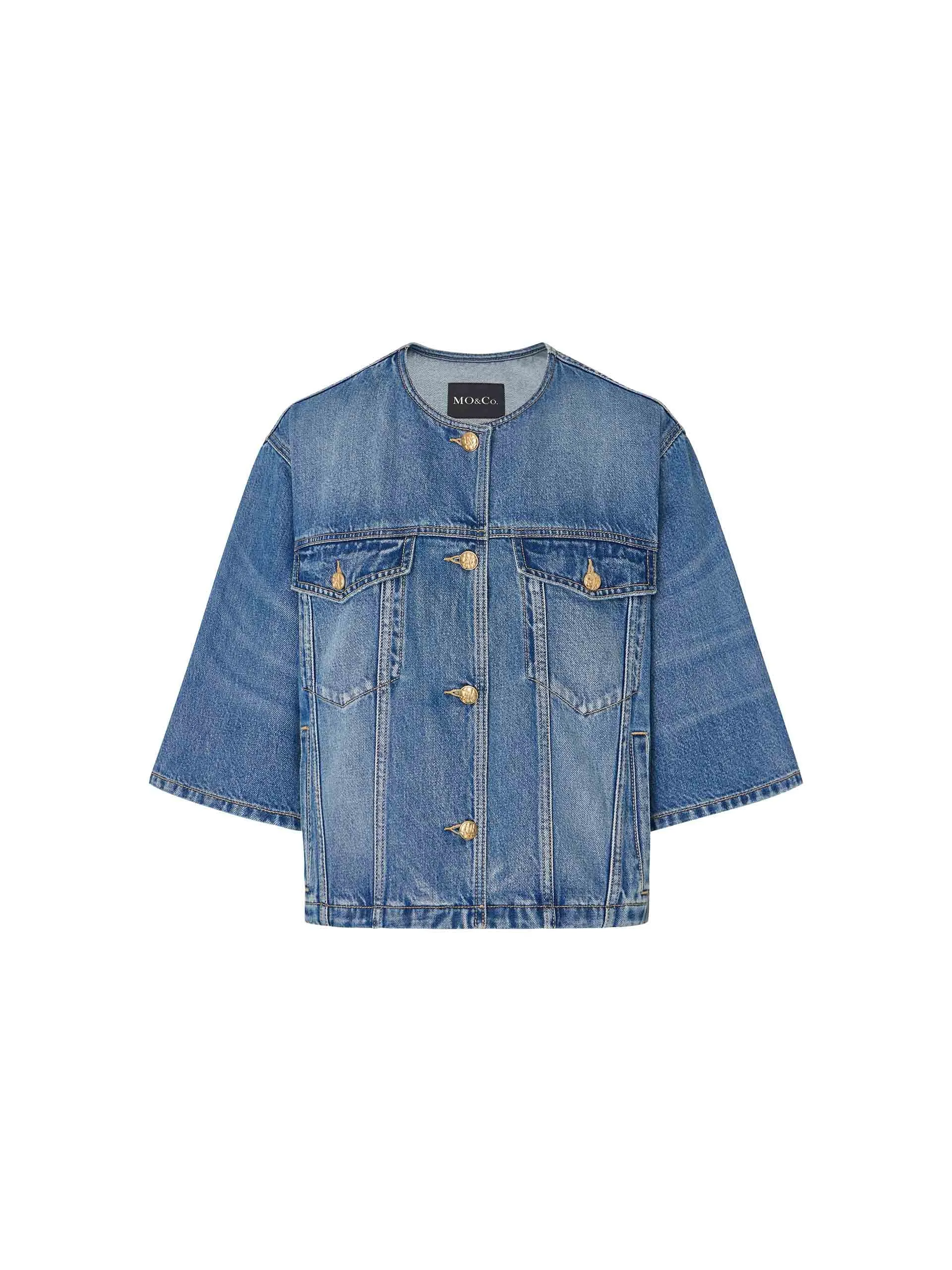Collarless Denim Jacket