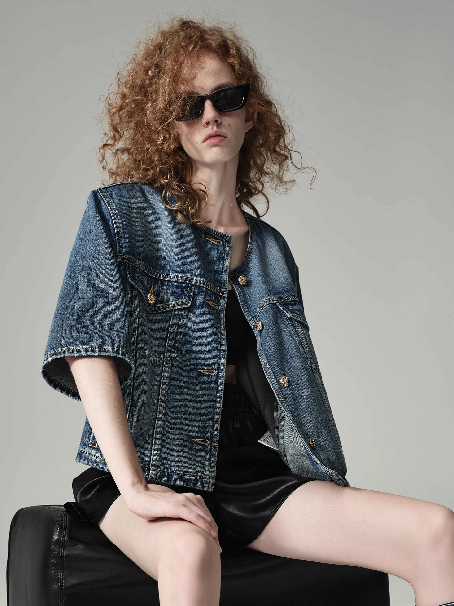 Collarless Denim Jacket
