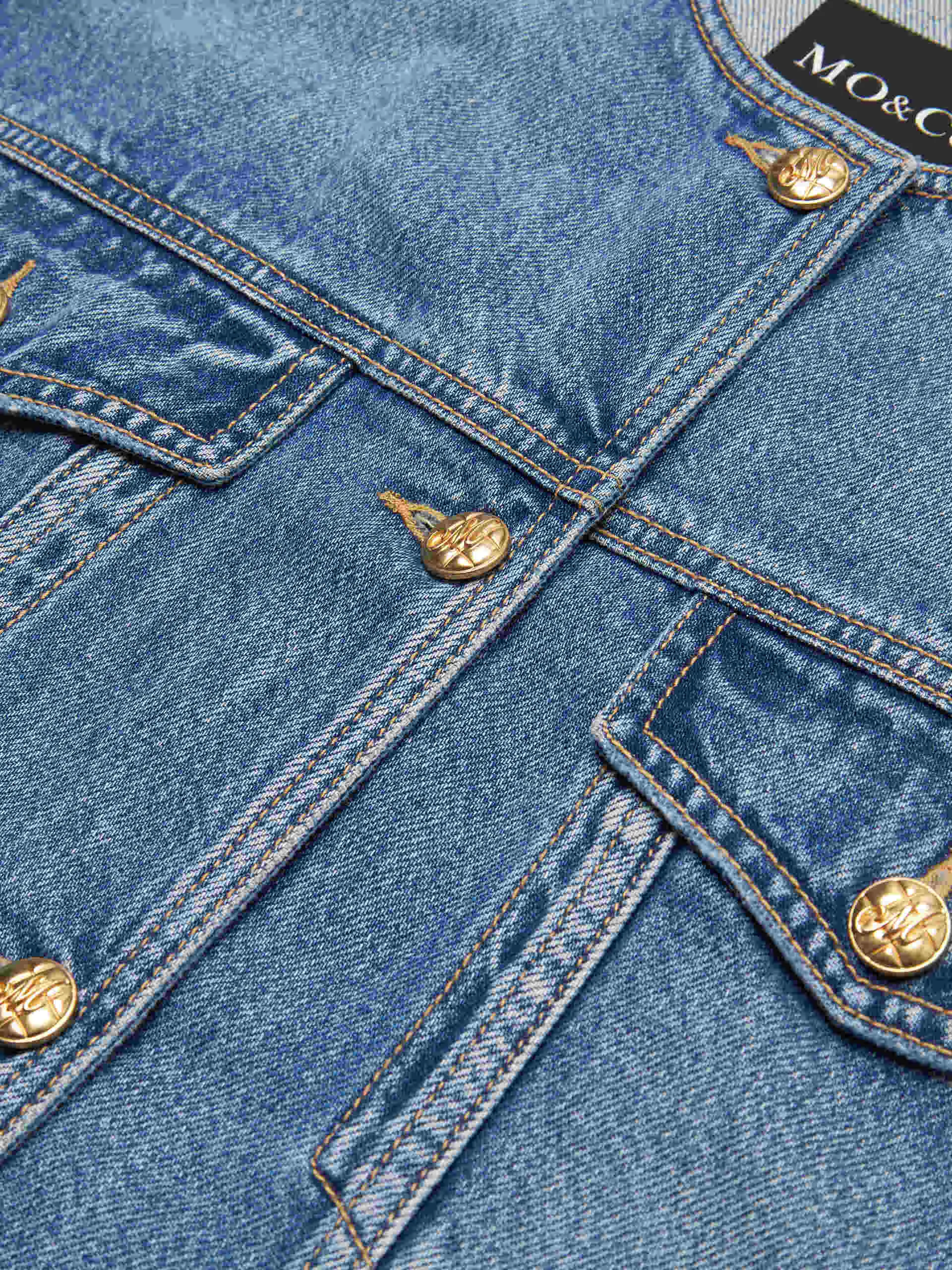 Collarless Denim Jacket