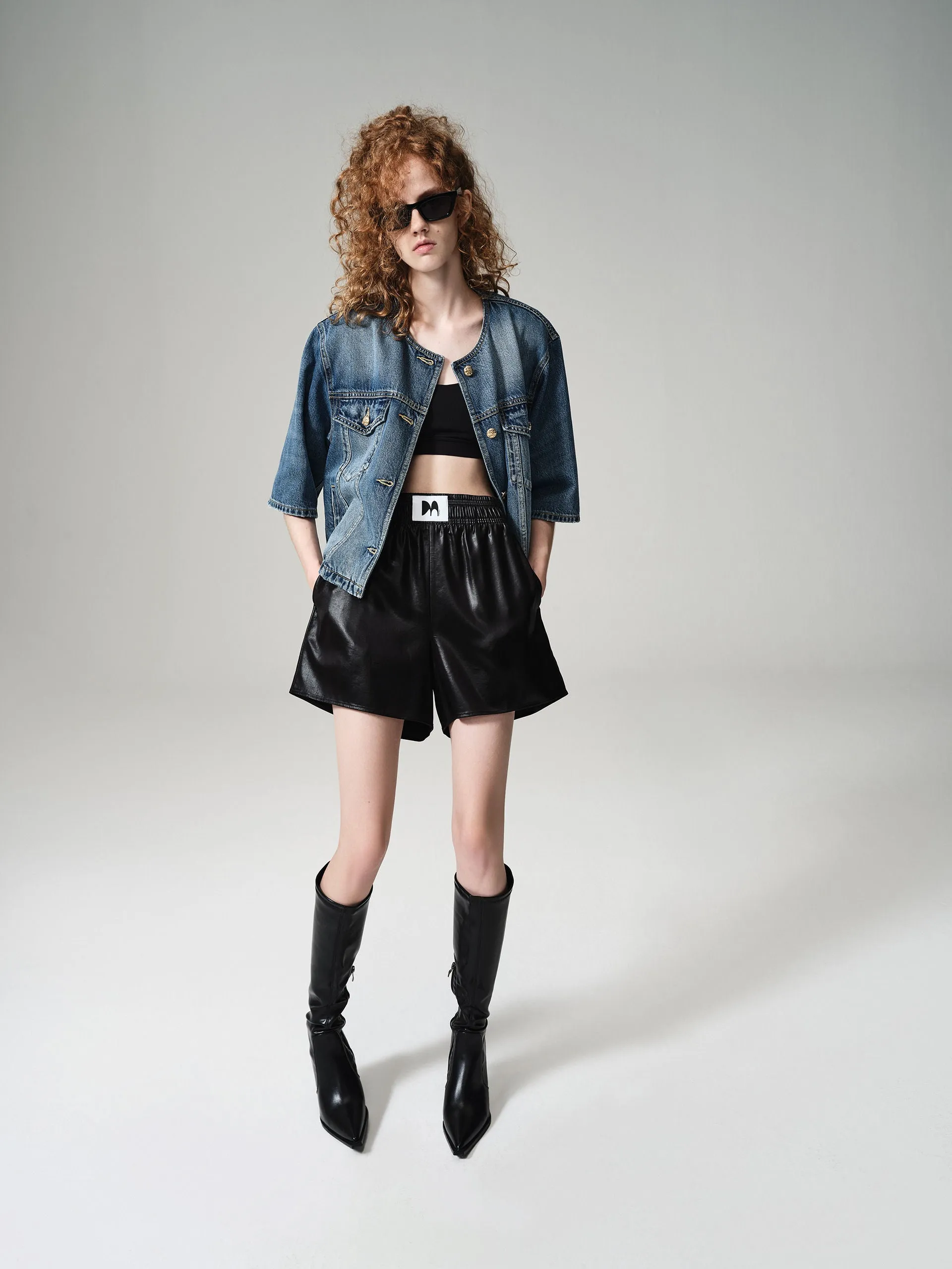 Collarless Denim Jacket