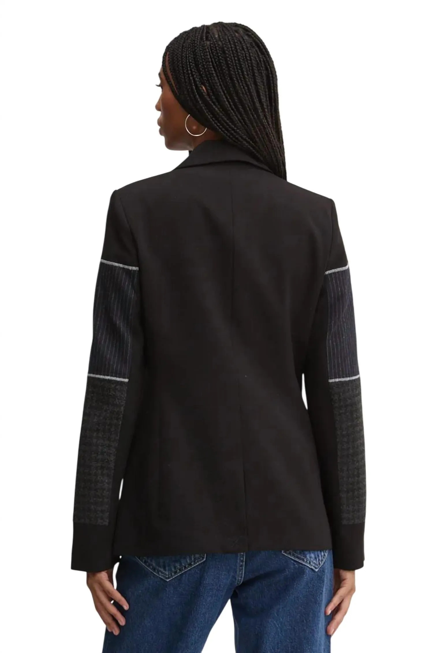 Color Block Suit Jacket In Black/denim