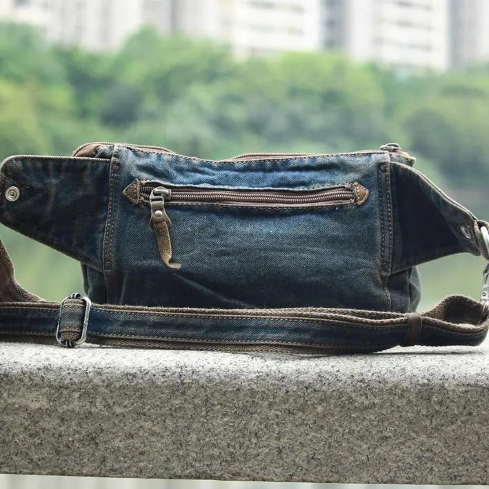 Cool Denim Blue Mens Small Fanny Pack Waist Bag Blue Chest Bag Hip Bag Bum Bags For Men