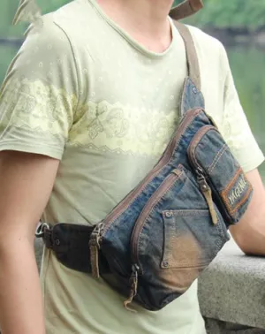Cool Denim Blue Mens Small Fanny Pack Waist Bag Blue Chest Bag Hip Bag Bum Bags For Men