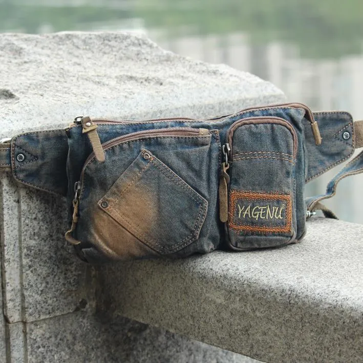 Cool Denim Blue Mens Small Fanny Pack Waist Bag Blue Chest Bag Hip Bag Bum Bags For Men