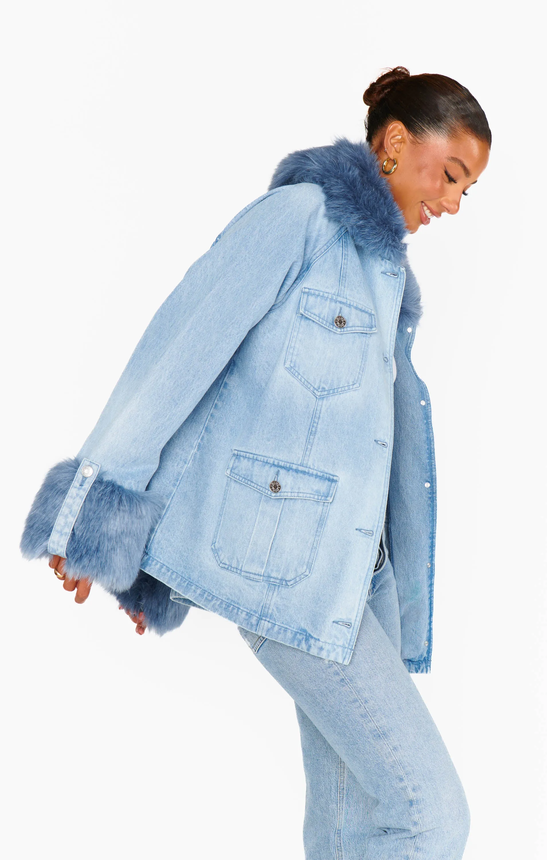 Copenhagen Jacket ~ Drift Indigo with Blue Faux Fur
