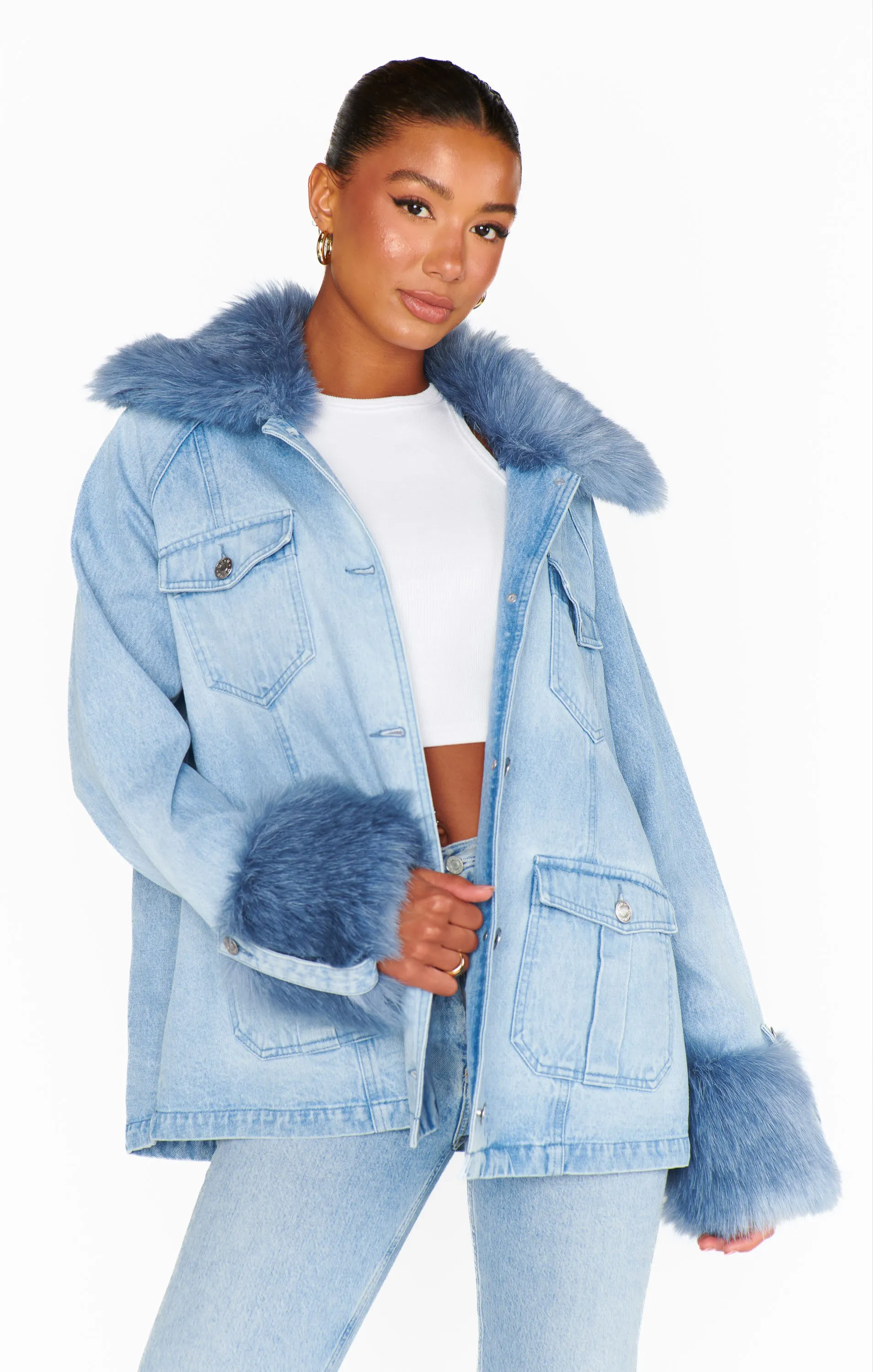 Copenhagen Jacket ~ Drift Indigo with Blue Faux Fur