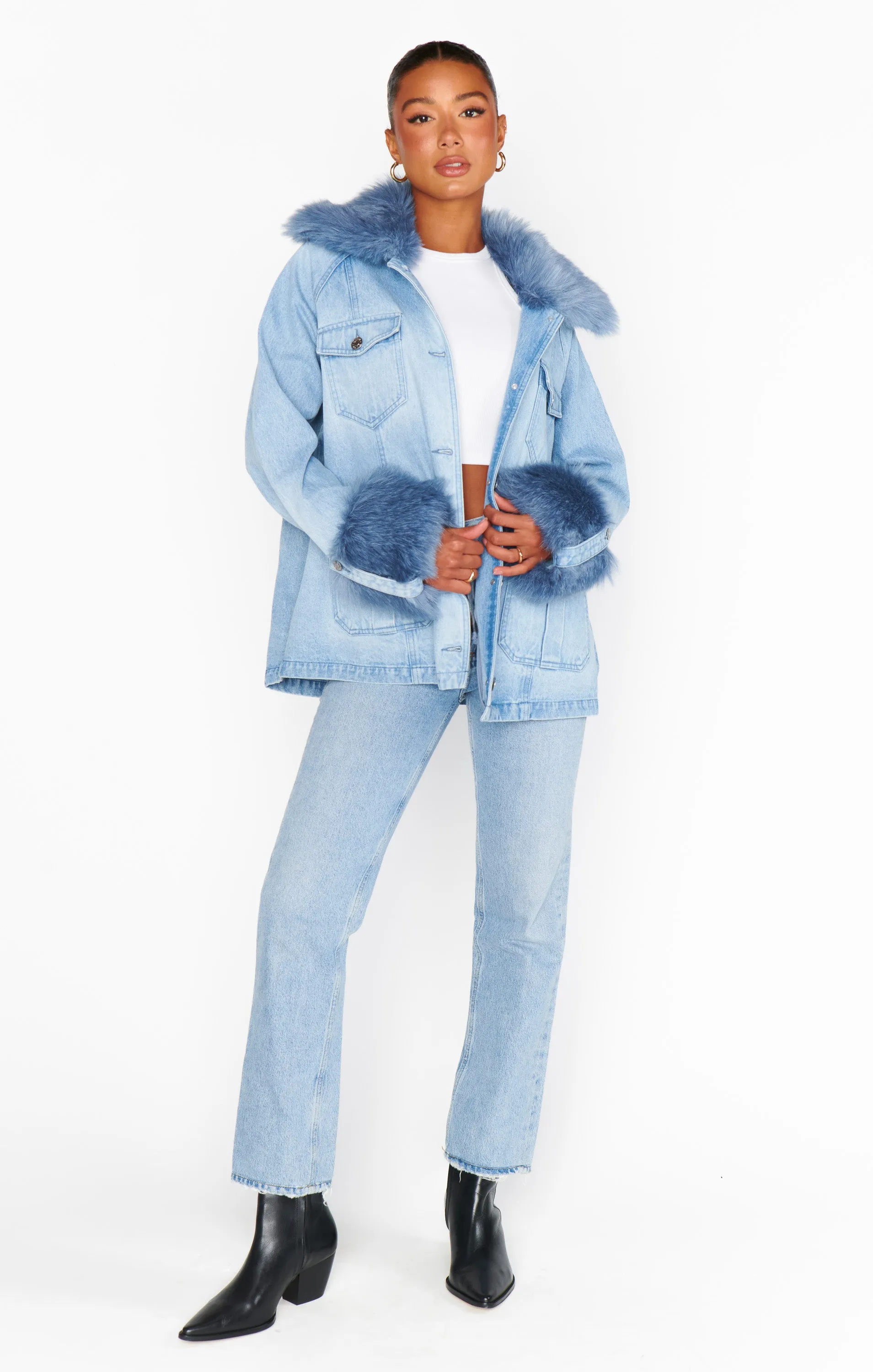 Copenhagen Jacket ~ Drift Indigo with Blue Faux Fur