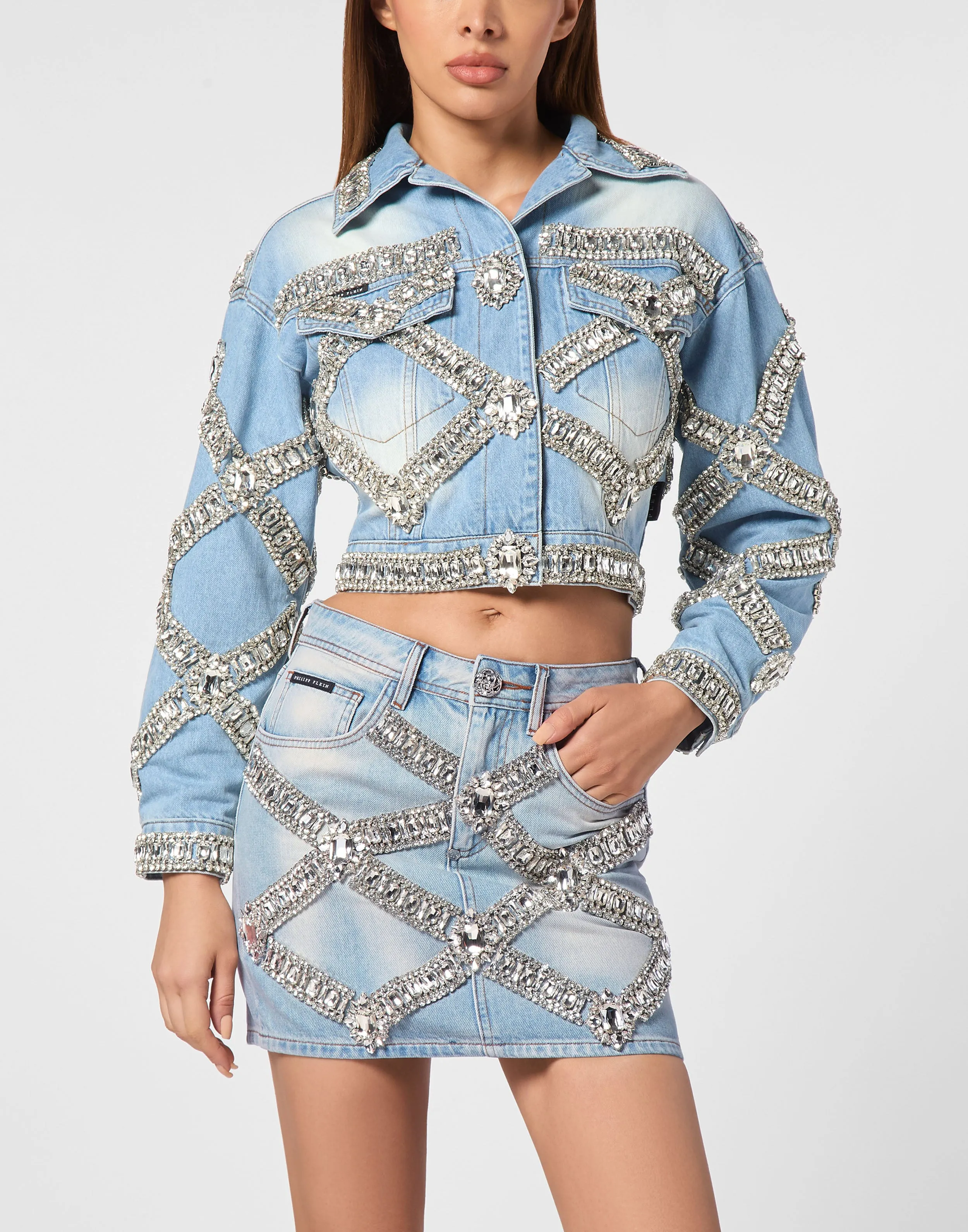 Cropped Oversize Denim Jacket Brooches