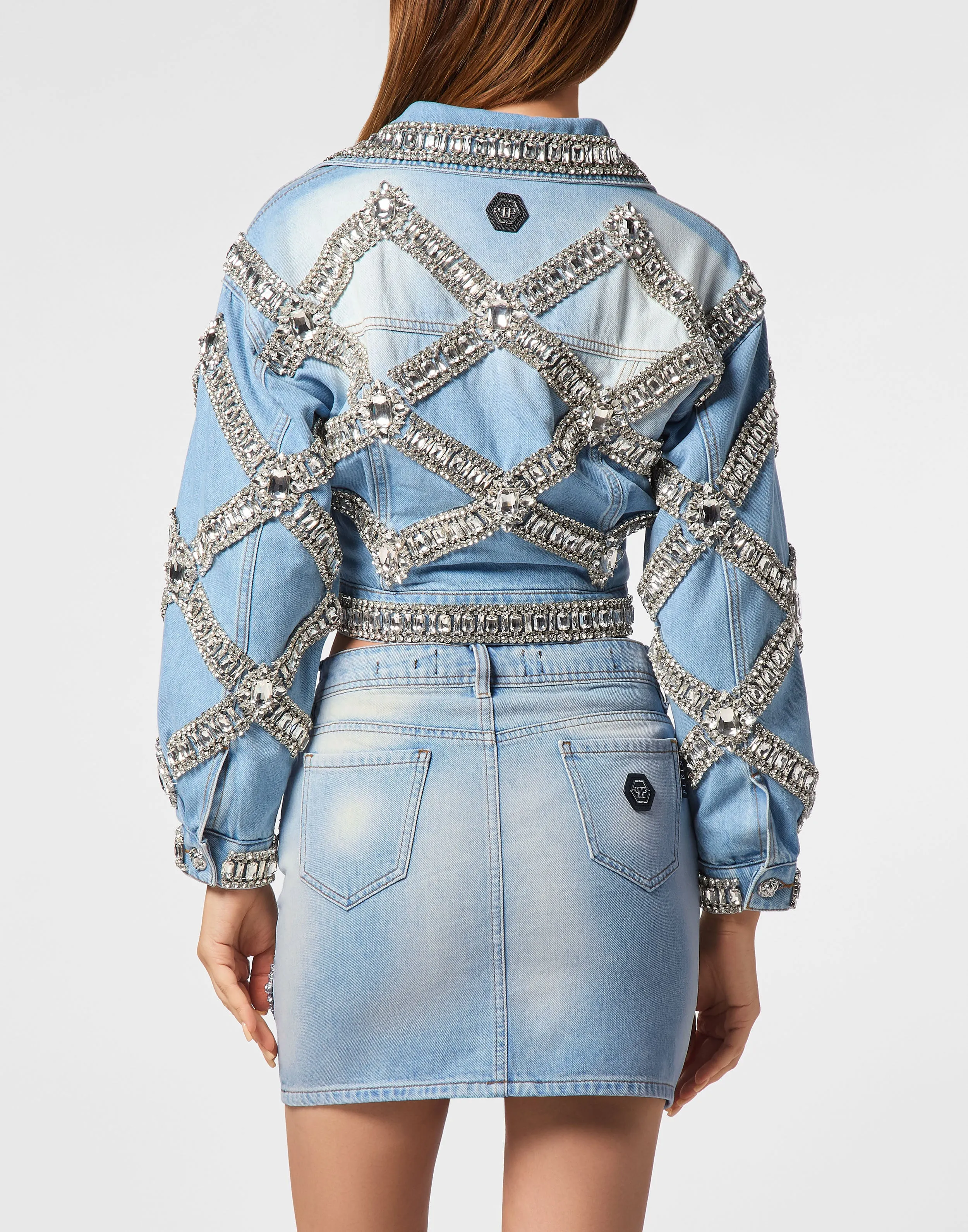 Cropped Oversize Denim Jacket Brooches