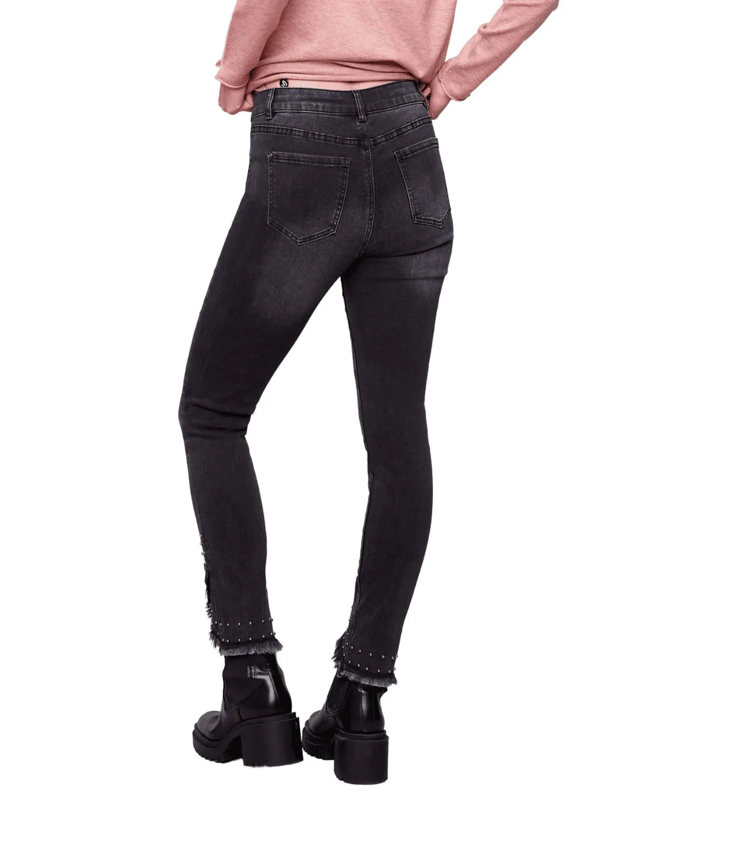 Crossed Hem Jeans With Studs In Charcoal