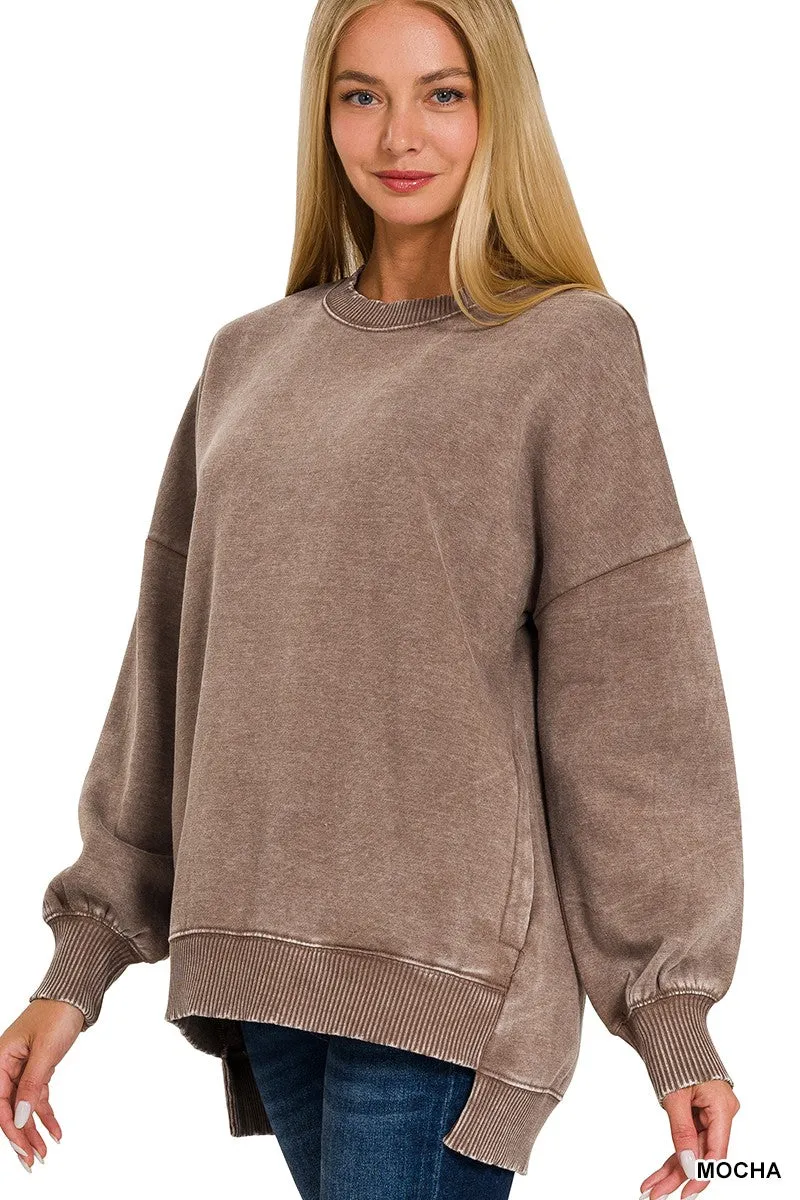Cuddle Me Cozy Acid Wash Pullover - Final Sale**