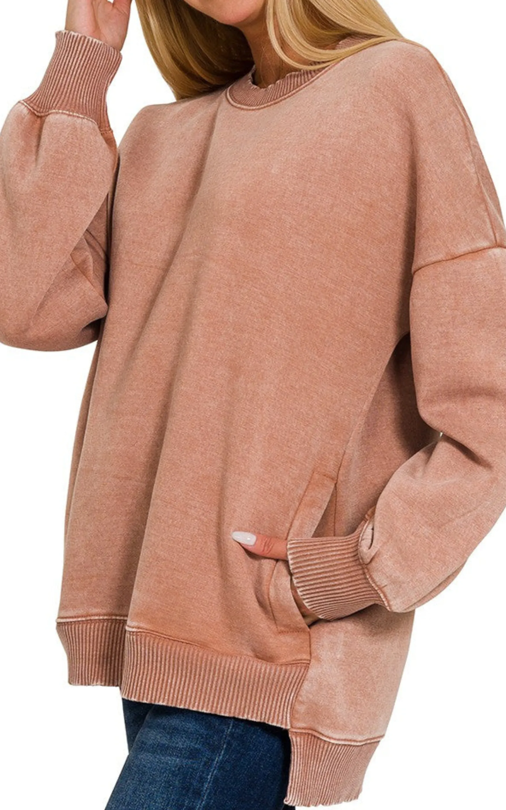 Cuddle Me Cozy Acid Wash Pullover - Final Sale**