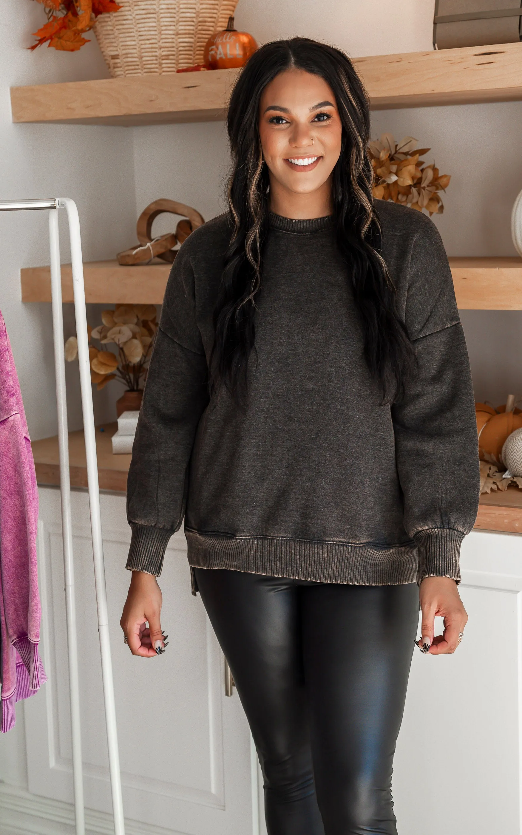 Cuddle Me Cozy Acid Wash Pullover - Final Sale**