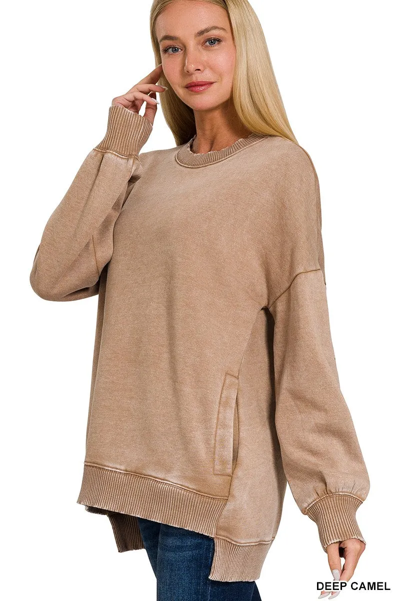 Cuddle Me Cozy Acid Wash Pullover - Final Sale**