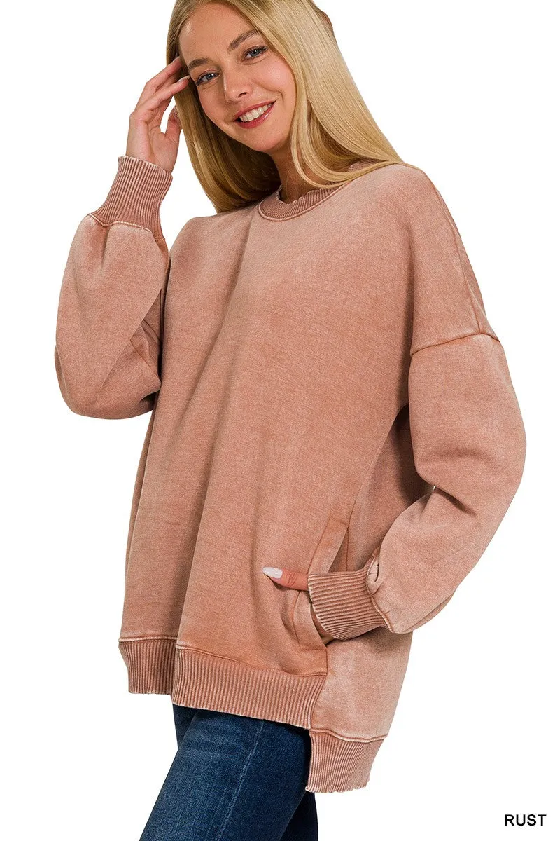 Cuddle Me Cozy Acid Wash Pullover - Final Sale**