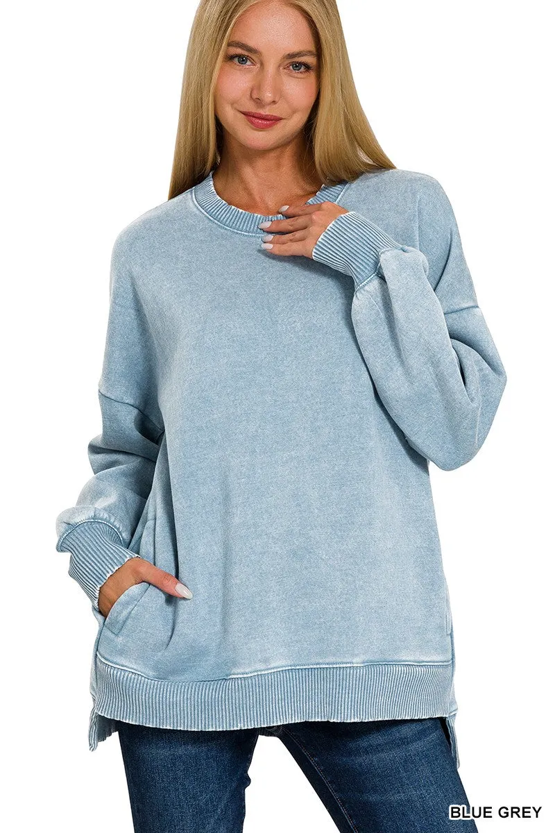 Cuddle Me Cozy Acid Wash Pullover - Final Sale**