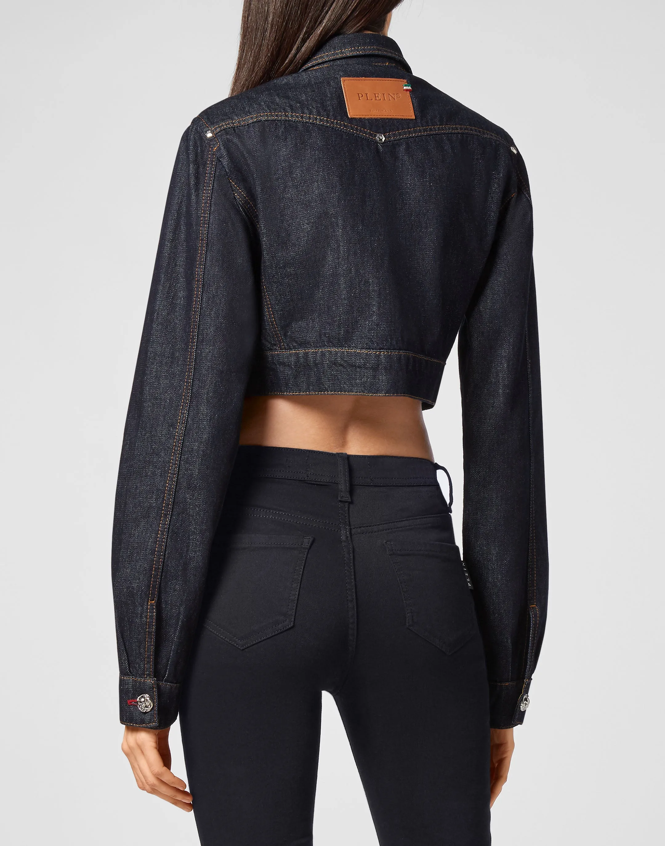 Denim Cropped Jacket Chains