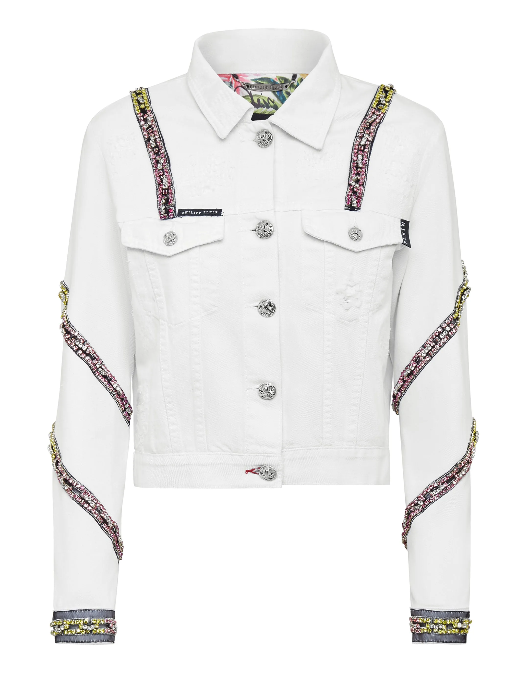 Denim Cropped Jacket Crystal