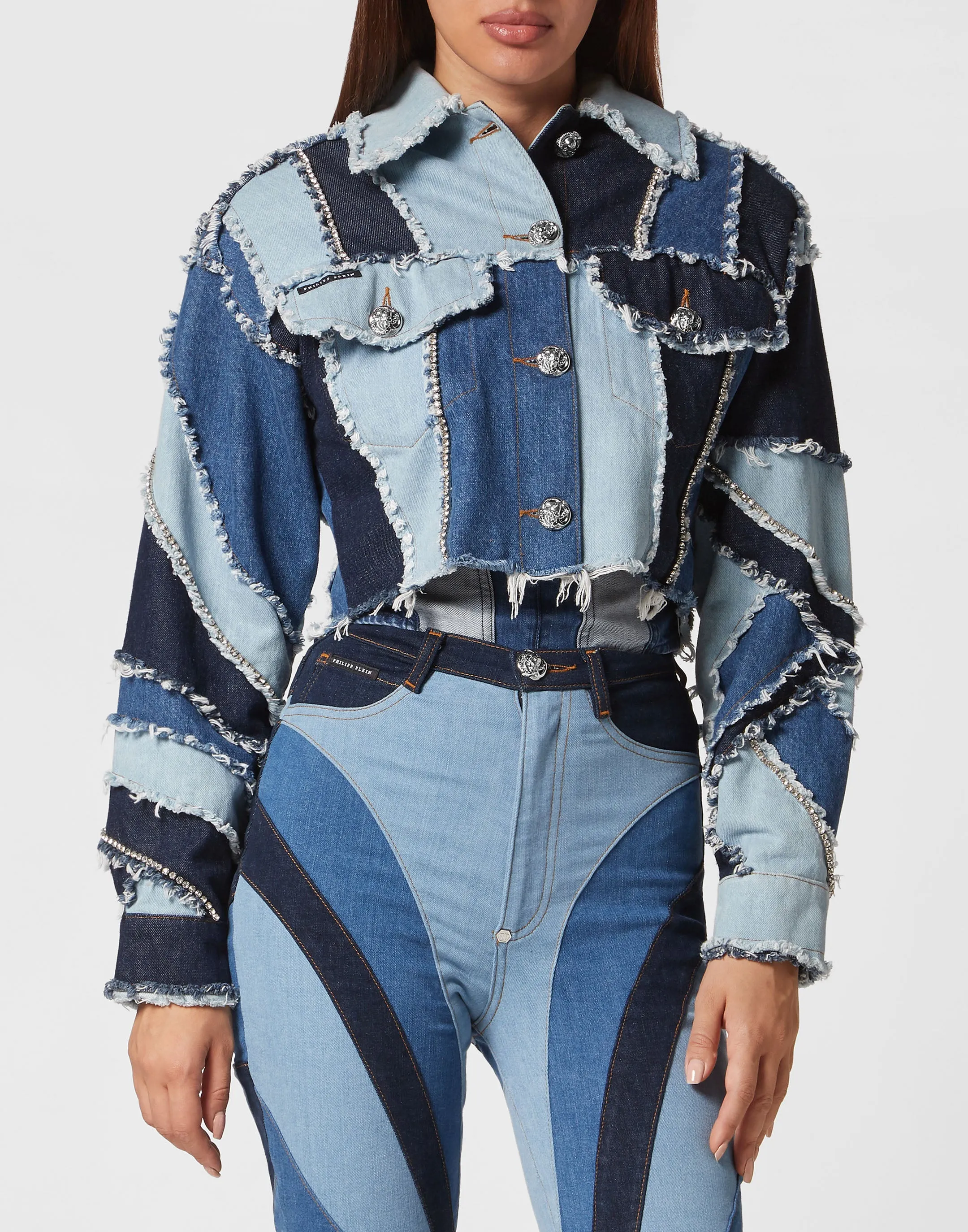 Denim Cropped Jacket Patchwork