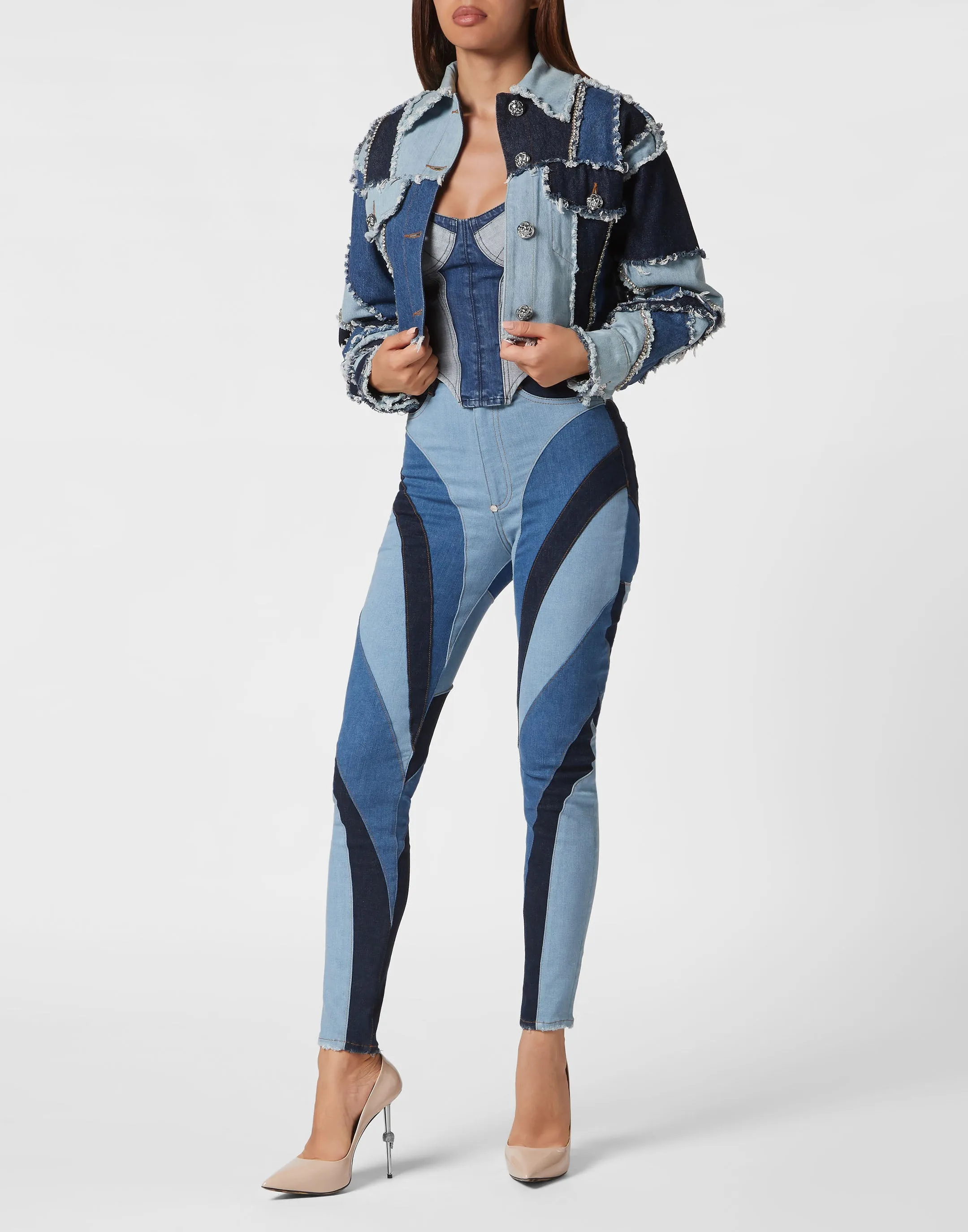 Denim Cropped Jacket Patchwork