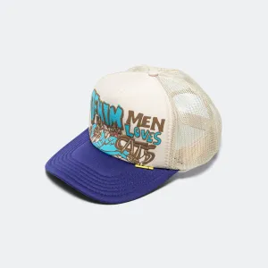 DENIM MEN LOVE CATS Trucker Cap - Ecru/Purple