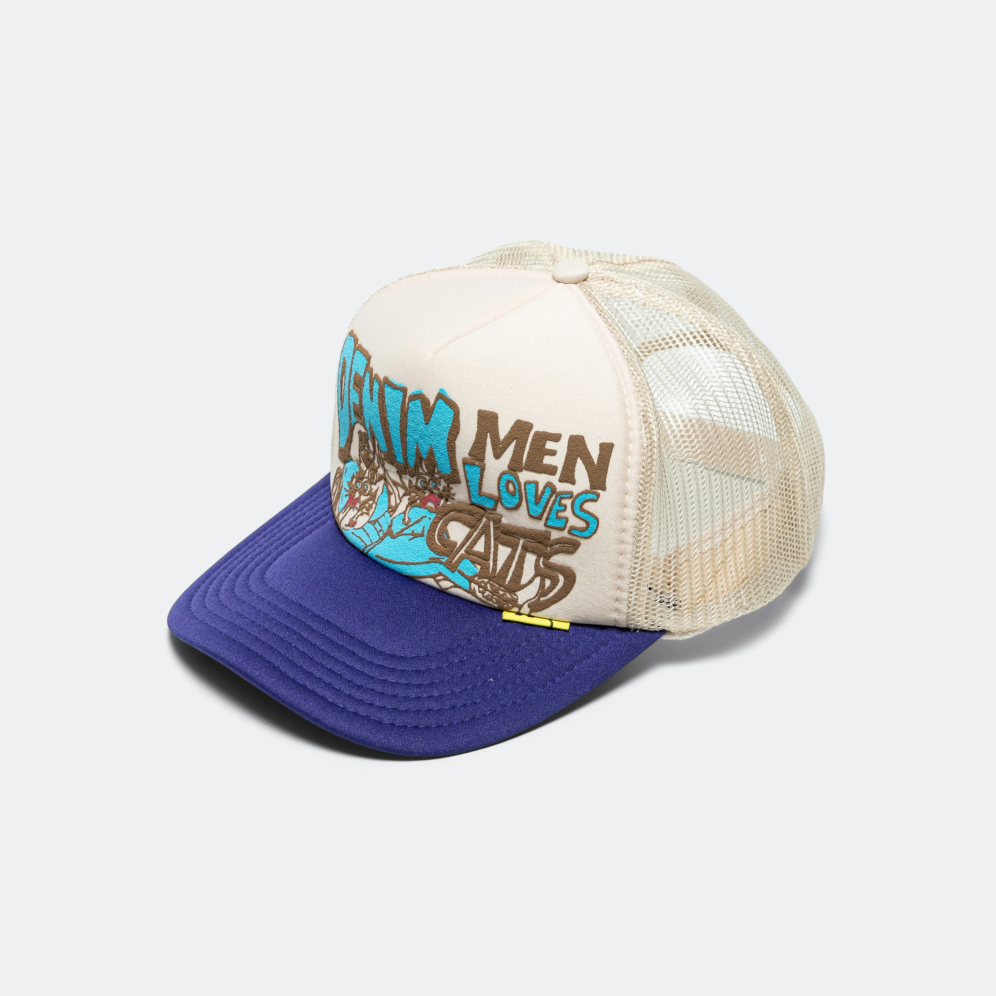 DENIM MEN LOVE CATS Trucker Cap - Ecru/Purple