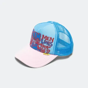 DENIM MEN LOVE CATS Trucker Cap - Sax/Pink