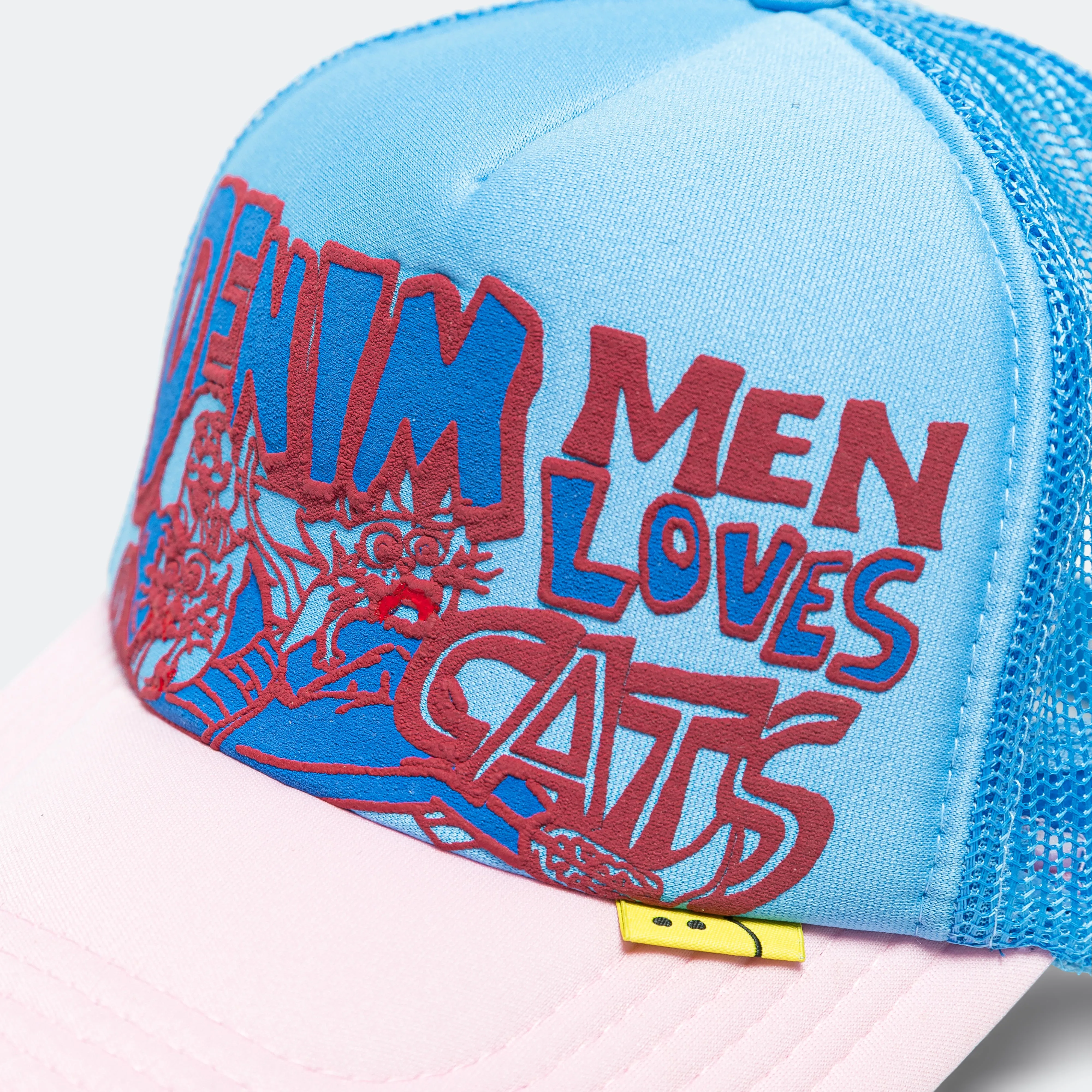DENIM MEN LOVE CATS Trucker Cap - Sax/Pink