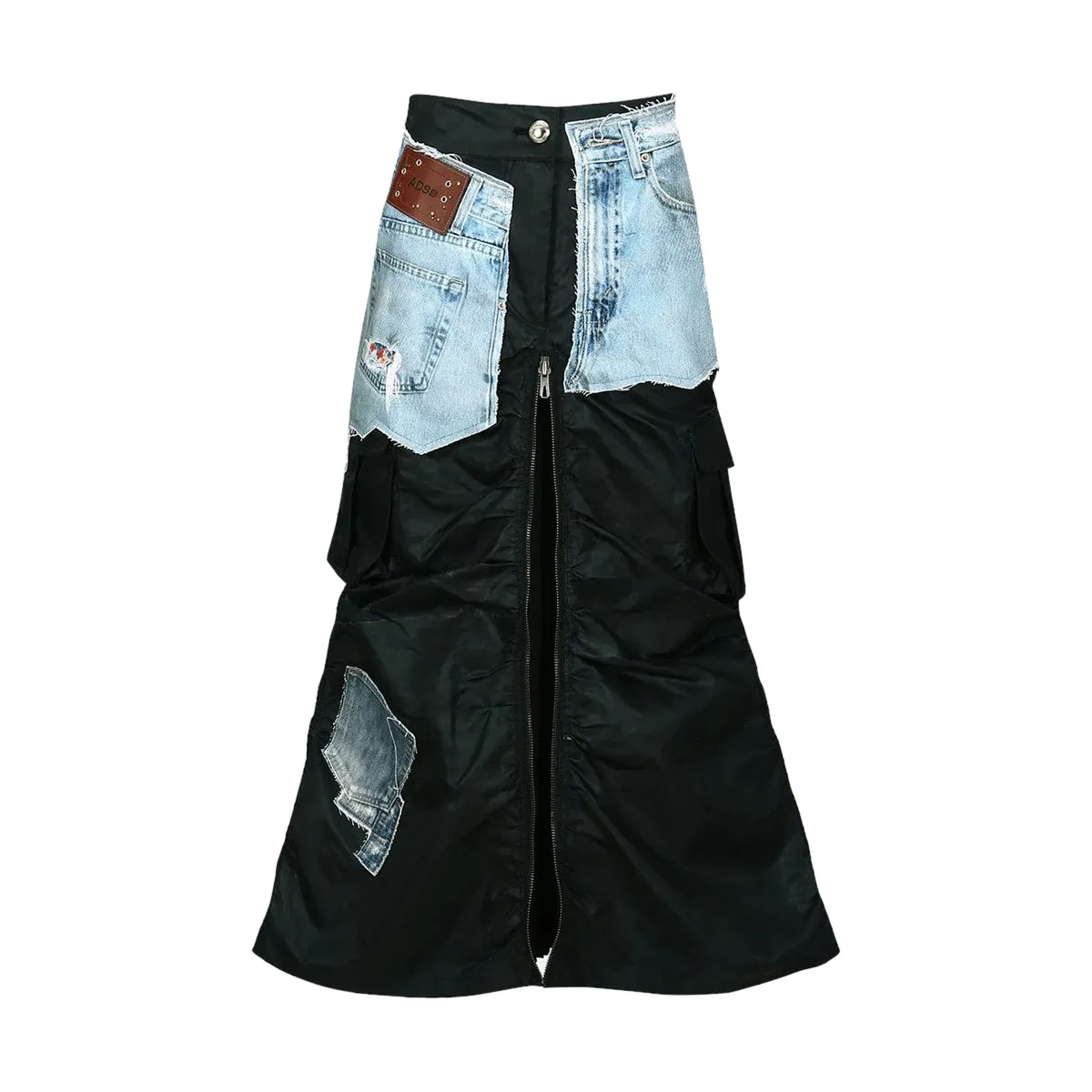 Denim Patch Coated Nylon Skirt 'Navy'