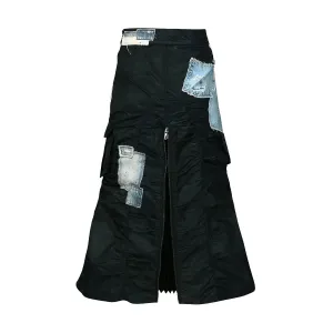 Denim Patch Coated Nylon Skirt 'Navy'