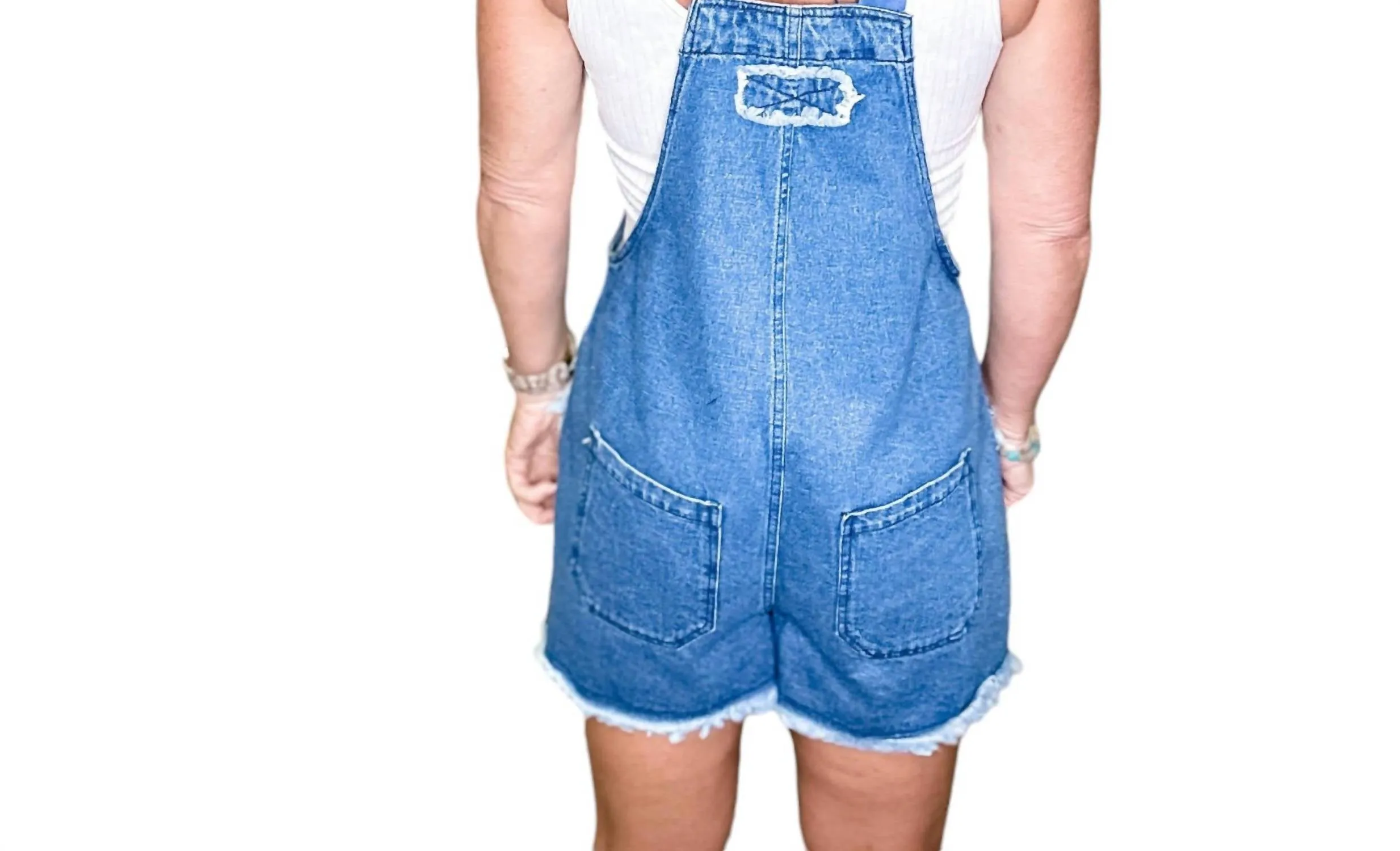 Denim Short Romper In Denim Blue