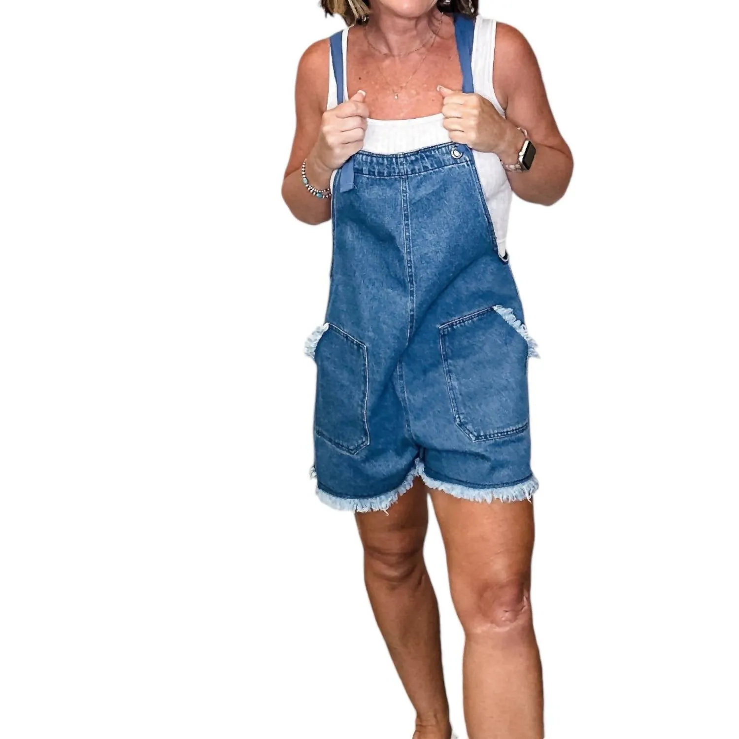 Denim Short Romper In Denim Blue