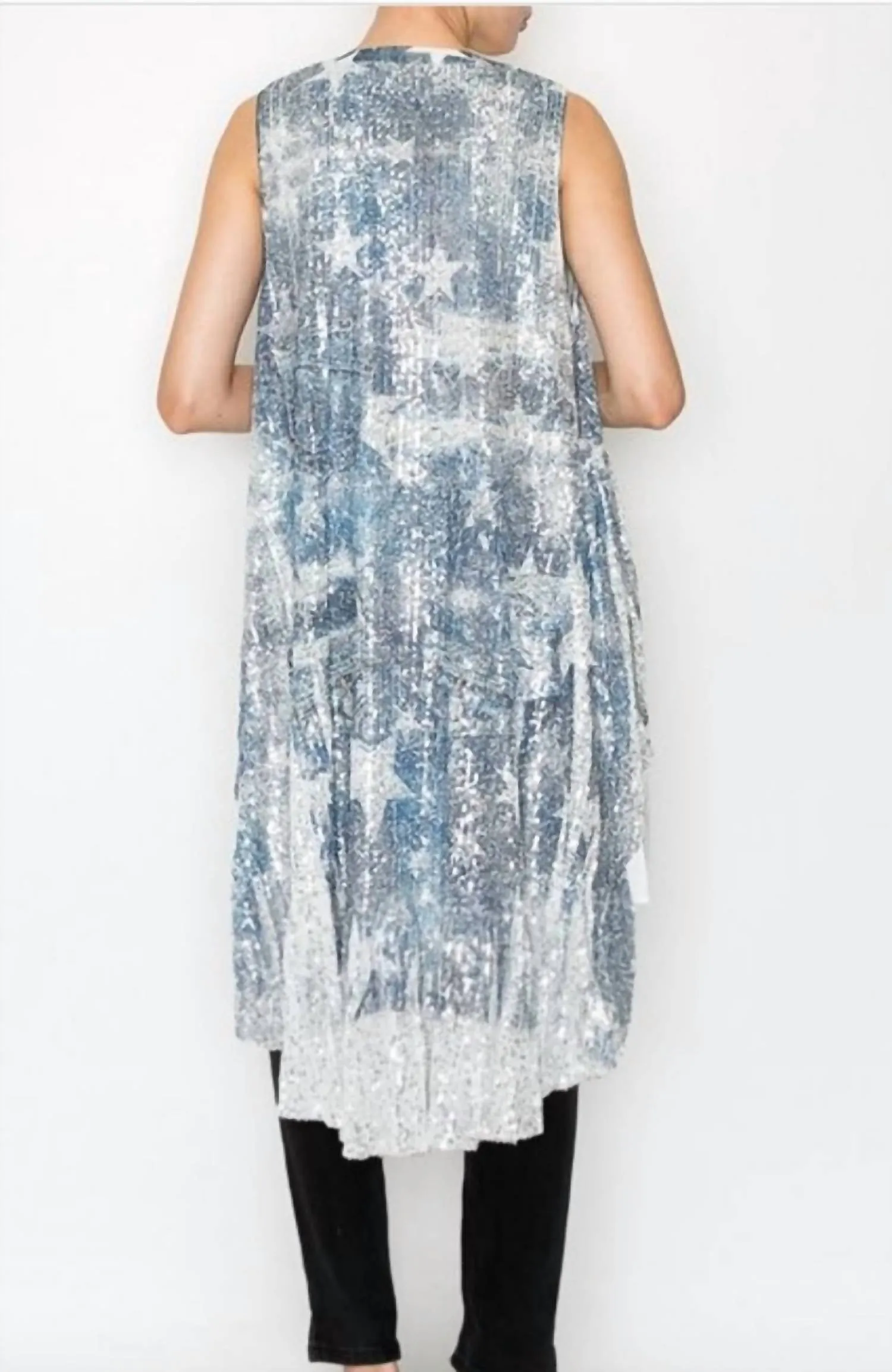 Denim Star Sequin Vest In Grey