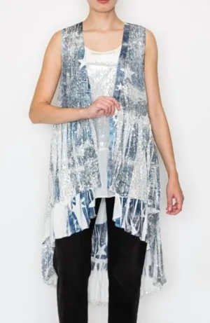 Denim Star Sequin Vest In Grey