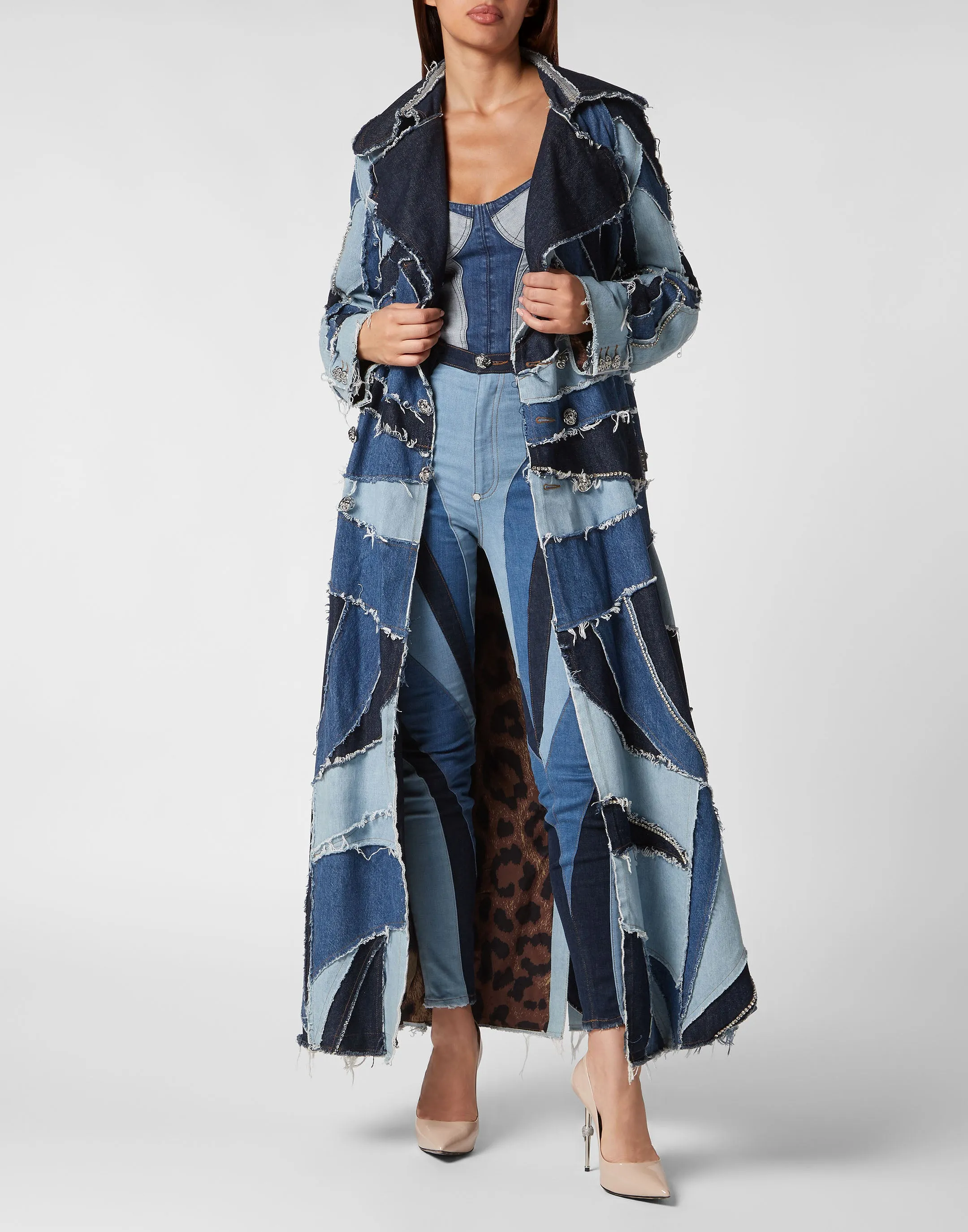 Denim Trench Patchwork
