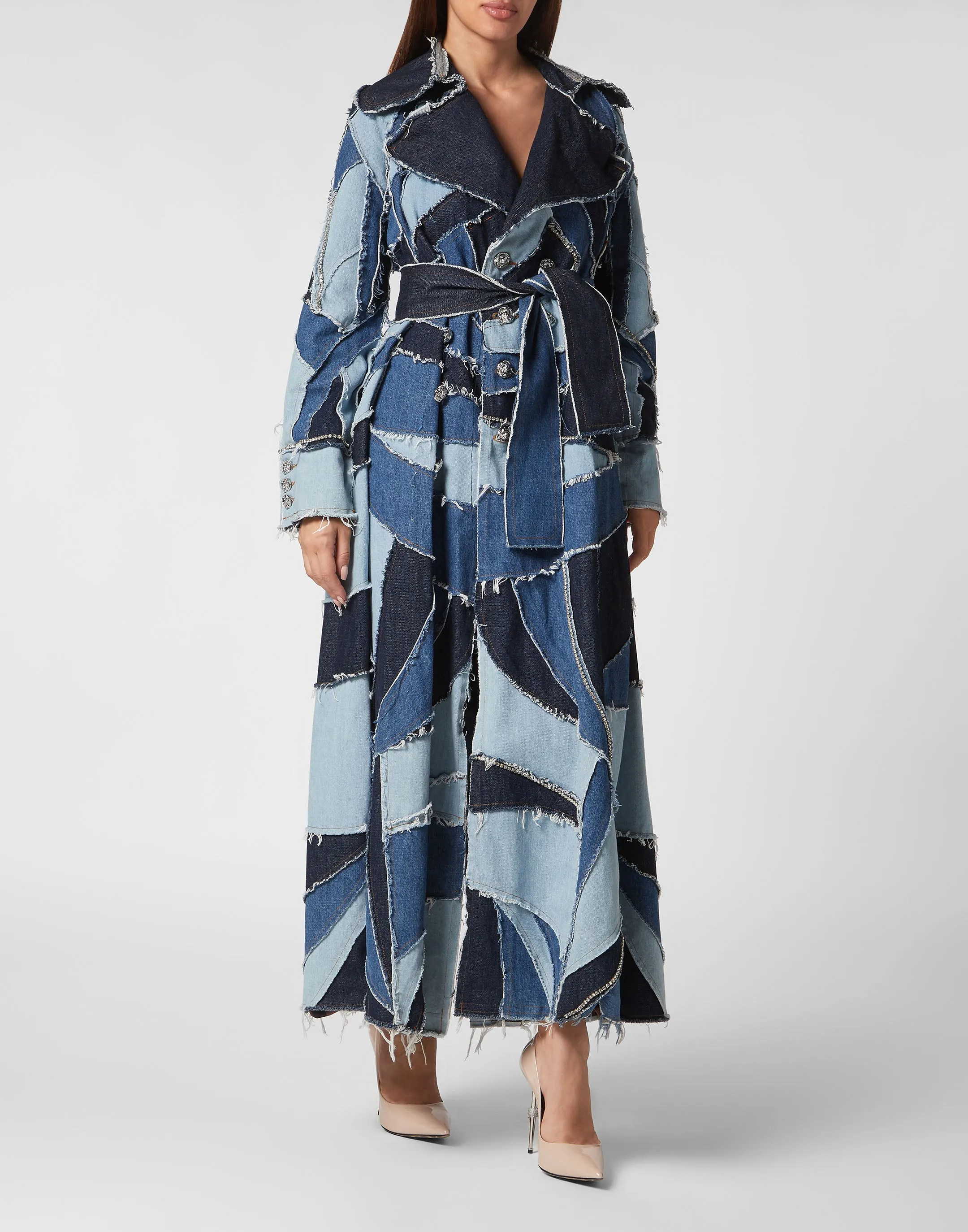 Denim Trench Patchwork