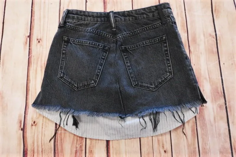 Denim x Alexander Wang High Rise Denim Skirt with Shirttail Hem Grey Size 25