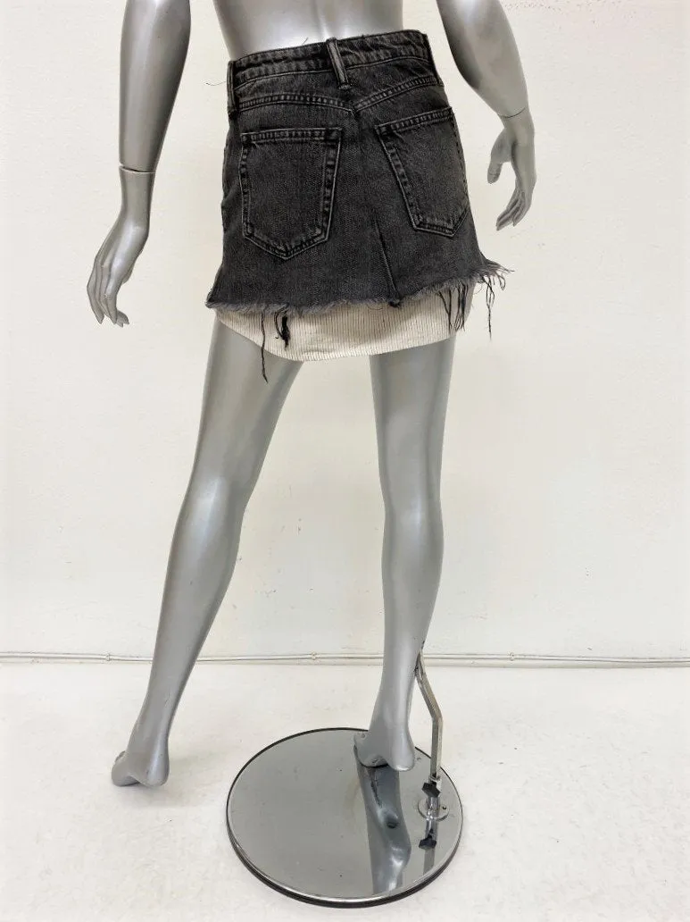 Denim x Alexander Wang High Rise Denim Skirt with Shirttail Hem Grey Size 25
