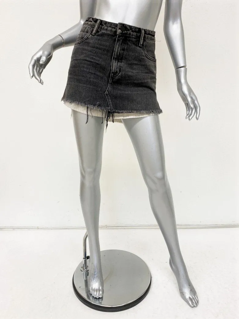Denim x Alexander Wang High Rise Denim Skirt with Shirttail Hem Grey Size 25