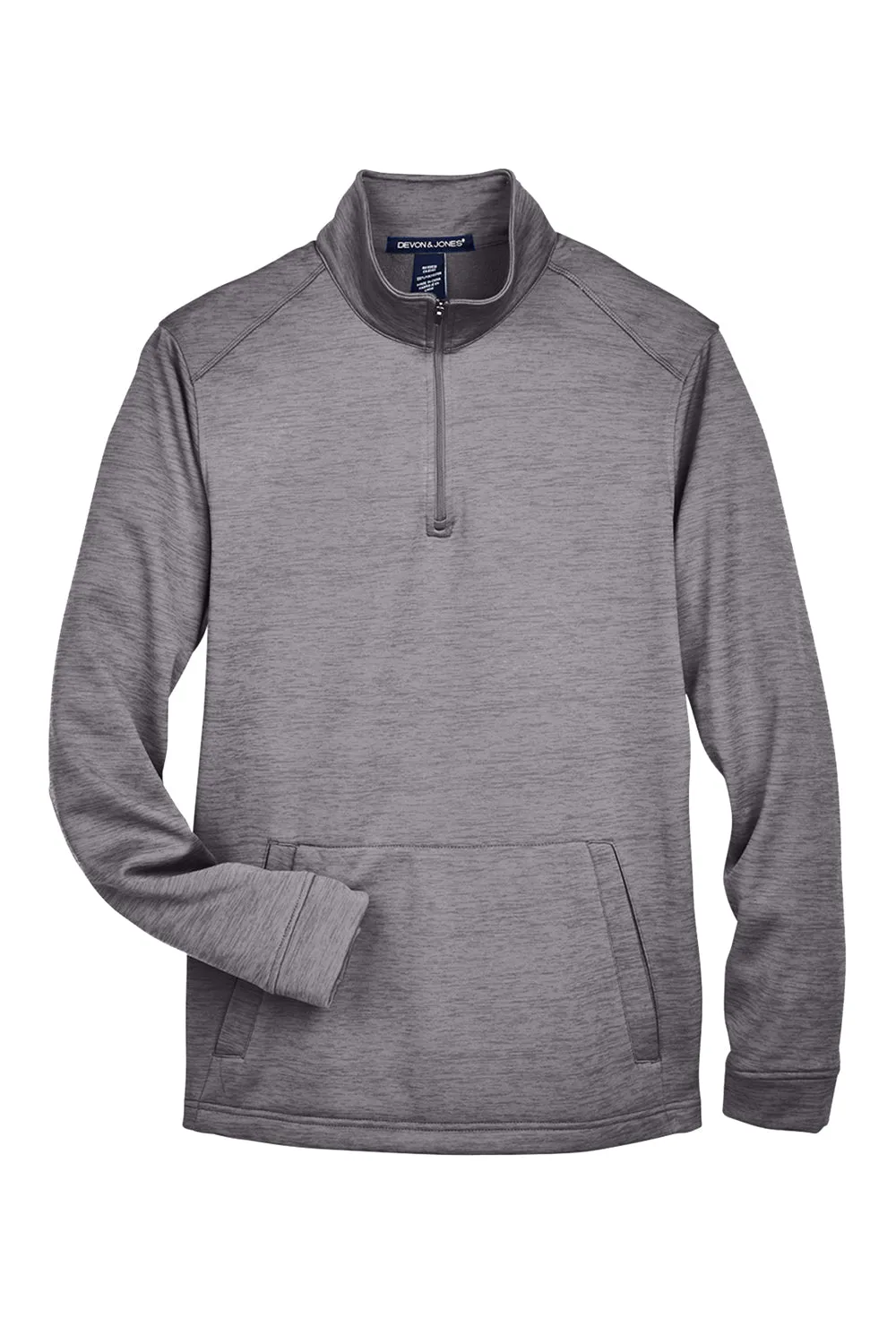 Devon & Jones Mens Newbury Fleece 1/4 Zip Sweatshirt w/ Pouch Pocket - Heather Dark Grey