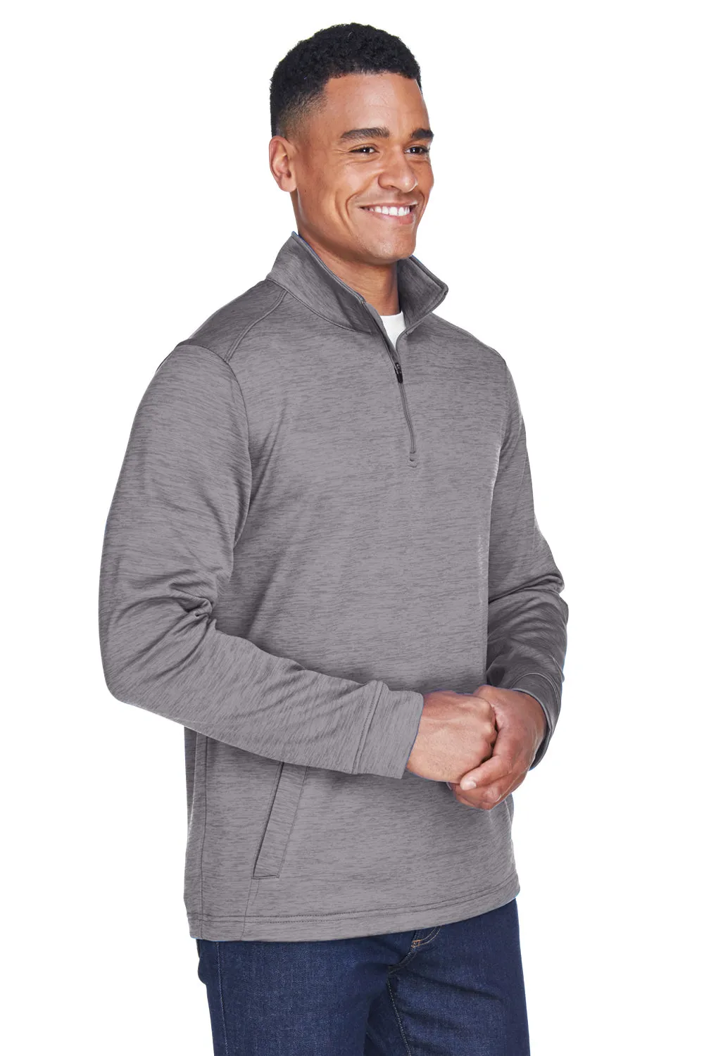 Devon & Jones Mens Newbury Fleece 1/4 Zip Sweatshirt w/ Pouch Pocket - Heather Dark Grey
