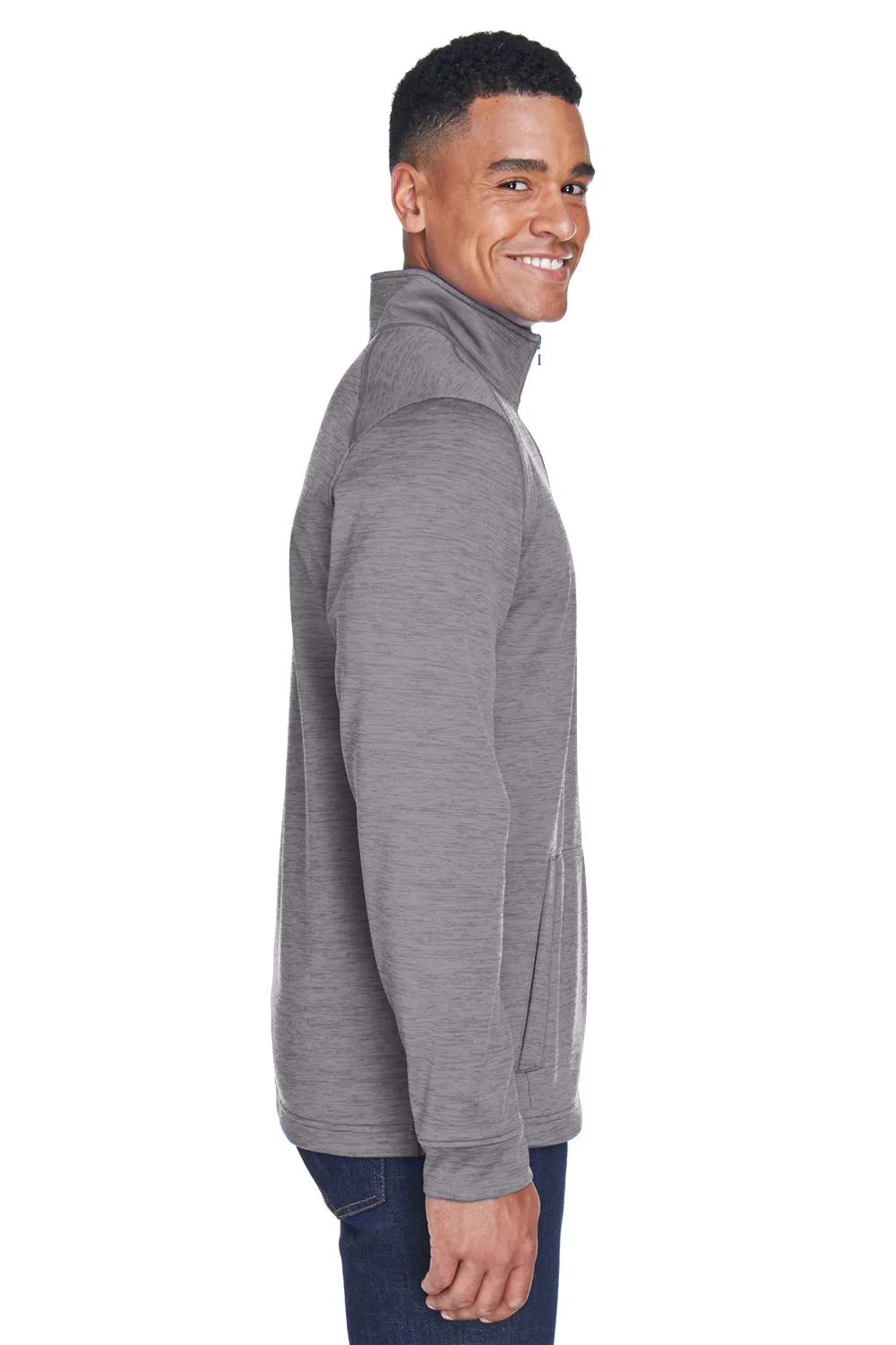 Devon & Jones Mens Newbury Fleece 1/4 Zip Sweatshirt w/ Pouch Pocket - Heather Dark Grey