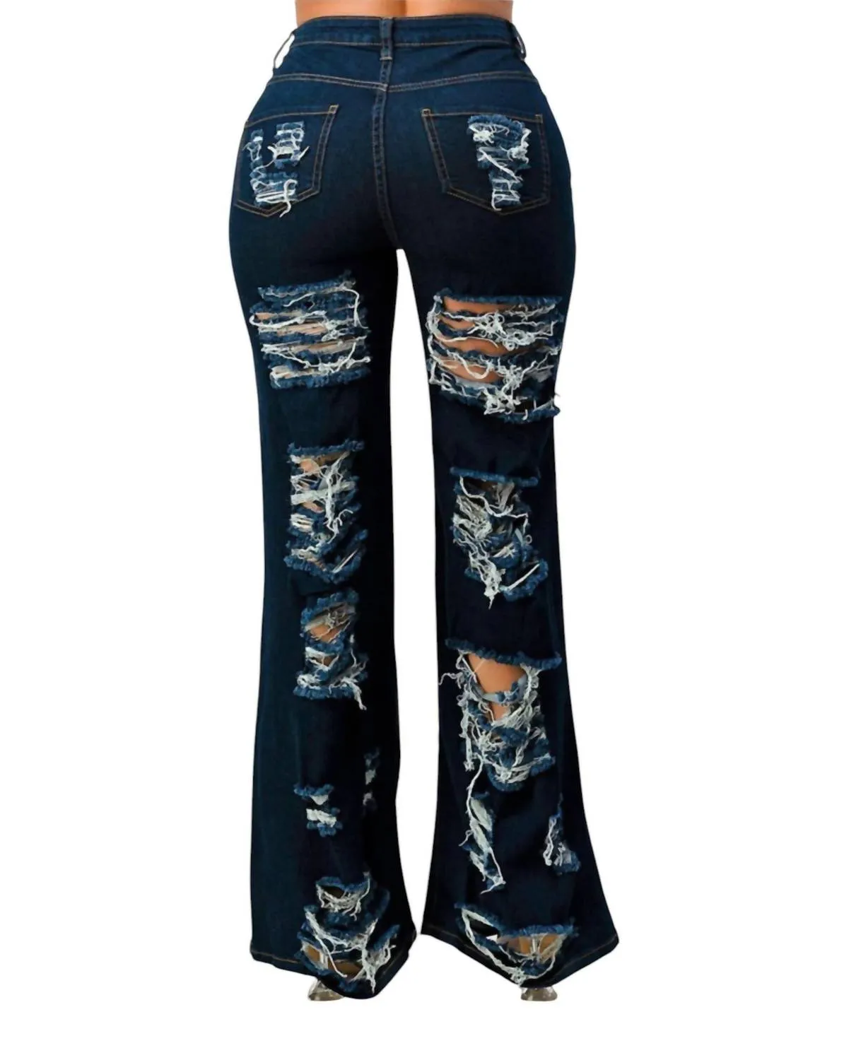 Distressed Jeans In Dark Blue