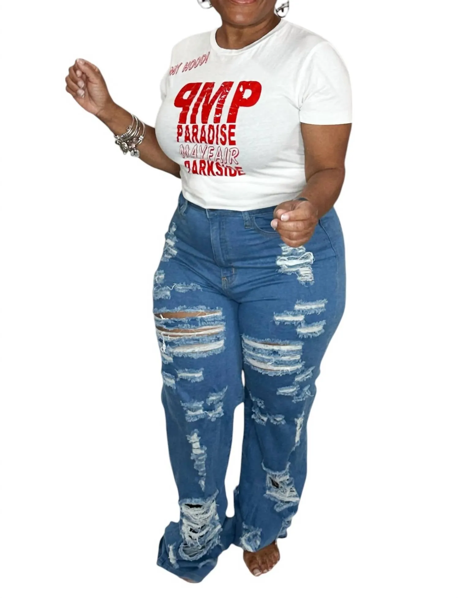 Distressed Jeans In Medium Blue