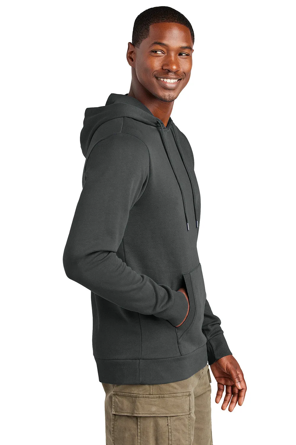 District Mens District Wash Fleece Hooded Sweatshirt Hoodie w/ Pouch Pocket - Graphite Grey