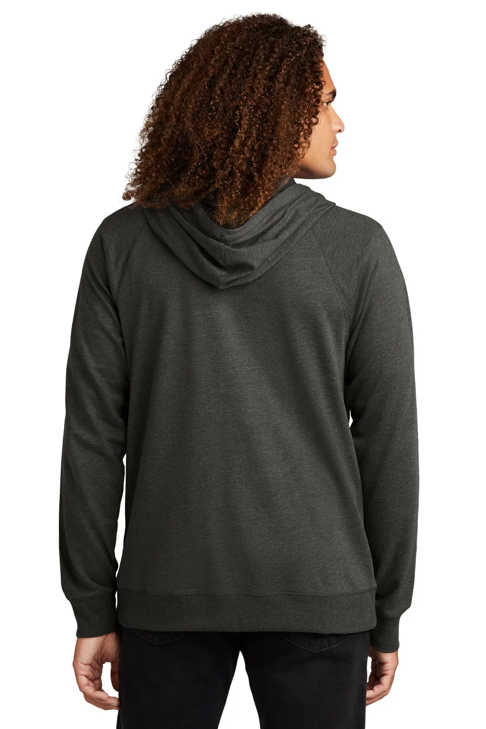 District Mens French Terry Full Zip Hooded Sweatshirt Hoodie w/ Pockets - Washed Coal Grey