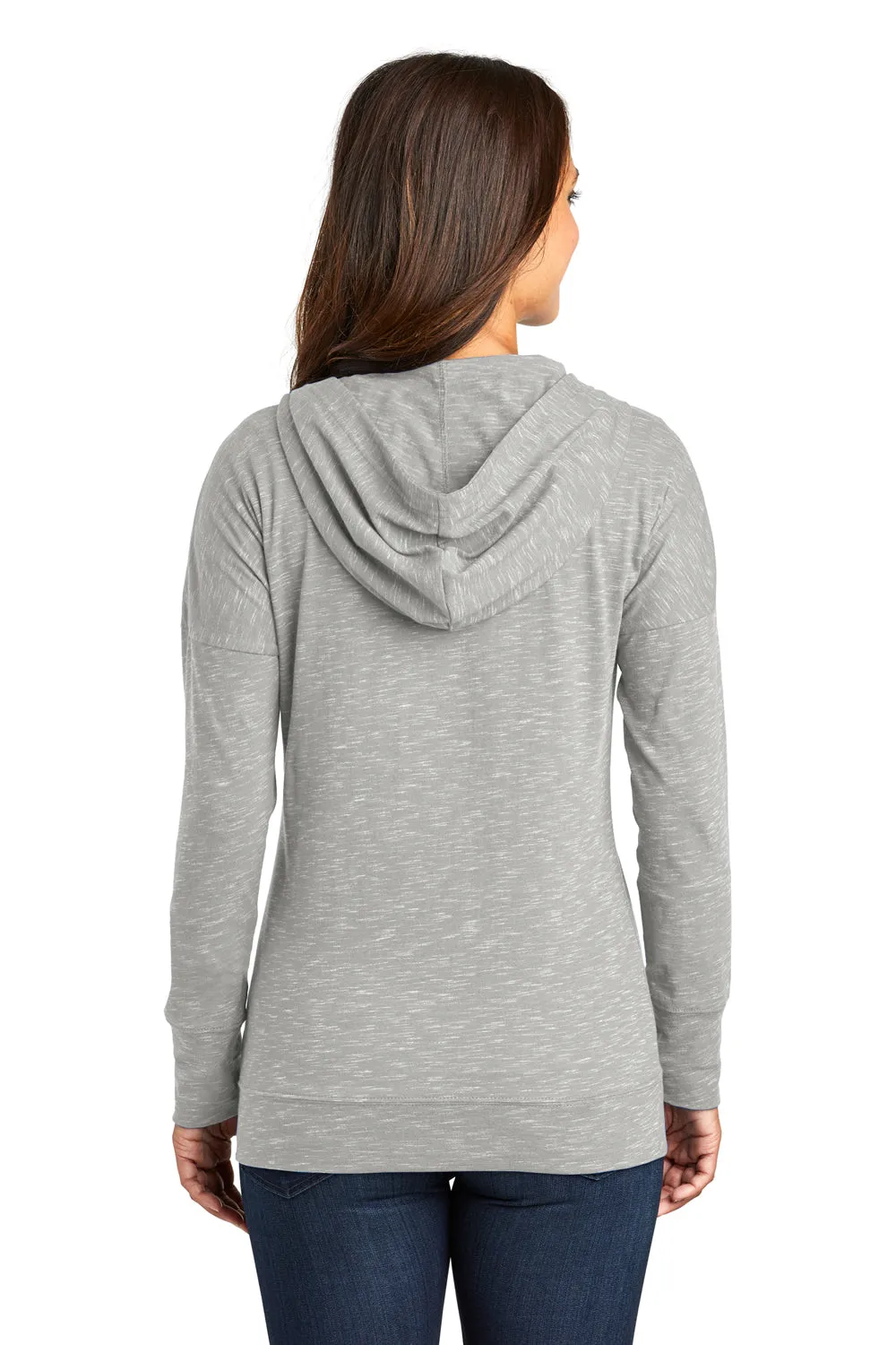 District Womens Medal Full Zip Hooded Sweatshirt Hoodie w/ Pockets - Light Grey